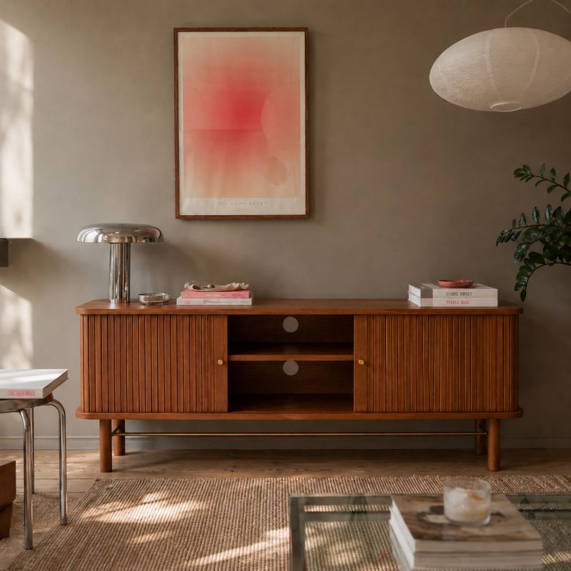 Meuble TV ERNEST frêne foncé portes tambour 150cm