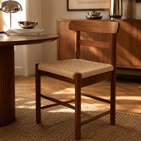 Lot de 2 chaises GIGI chêne massif couleur noyer et corde