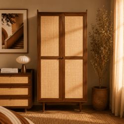 Armoire LEON noyer et cannage 2 portes h190cm