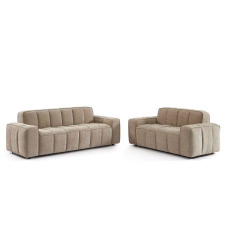 Ensemble canapés droits fixes 3+2 ALISTAIR tissu chenille beige