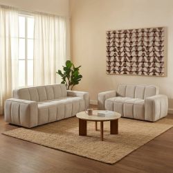 Ensemble canapés droits fixes 3+2 ALISTAIR tissu chenille beige