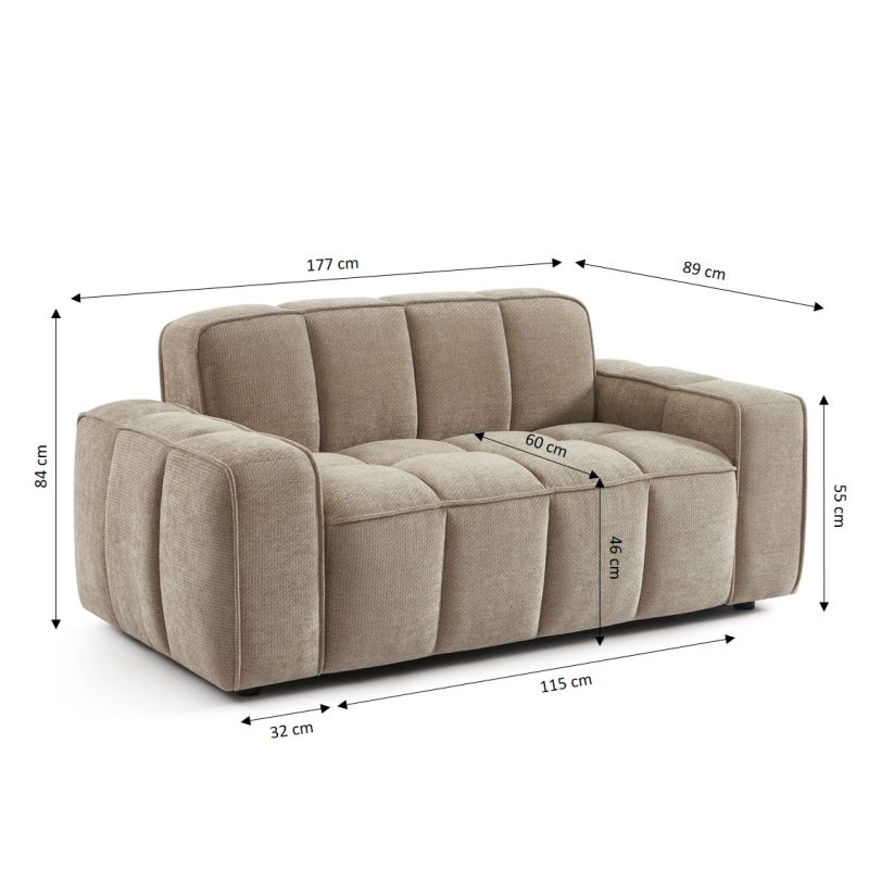 Ensemble canapés droits fixes 3+2 ALISTAIR tissu chenille beige