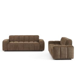 Ensemble canapés droits fixes 3+2 ALISTAIR tissu chenille marron