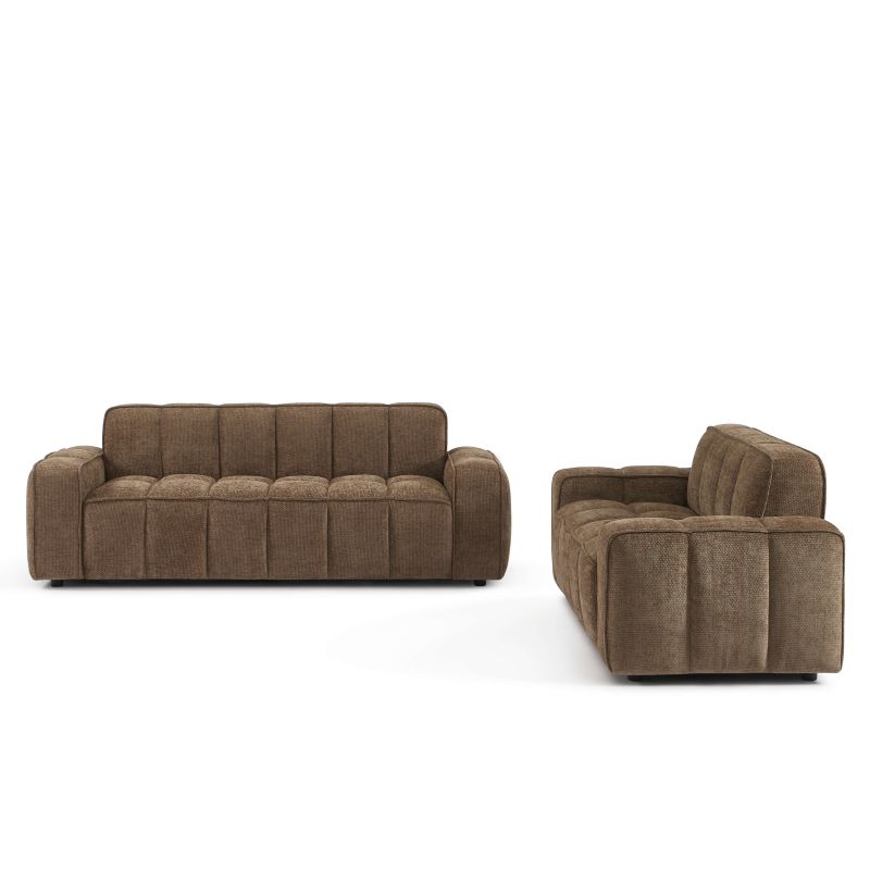 Ensemble canapés droits fixes 3+2 ALISTAIR tissu chenille marron