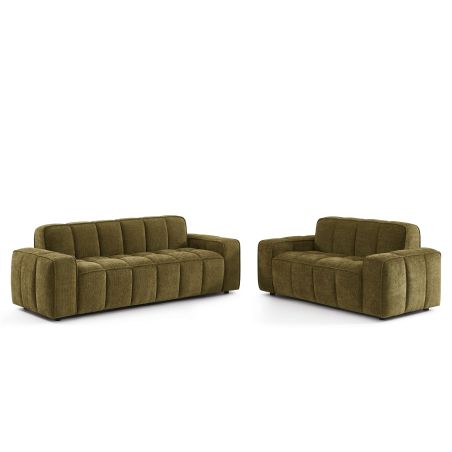 Ensemble canapés droits fixes 3+2 ALISTAIR tissu chenille vert