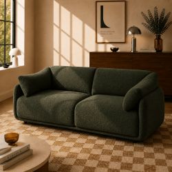 Canapé KURLY 3 places tissu chenille tramé vert