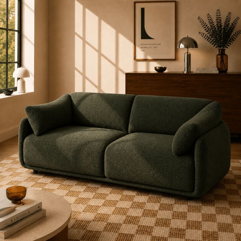 Canapé KURLY 3 places tissu chenille tramé vert