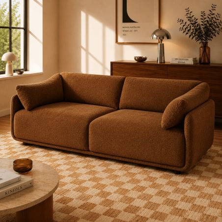 Canapé KURLY 3 places tissu chenille tramé marron
