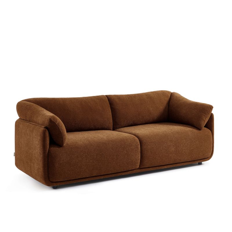 Canapé KURLY 3 places tissu chenille tramé marron