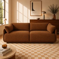 Canapé KURLY 3 places tissu chenille tramé marron