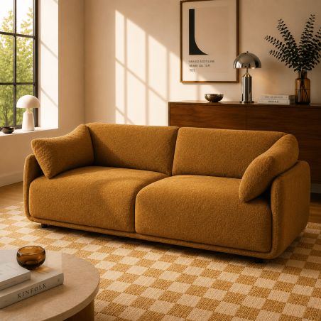 Canapé KURLY 3 places tissu chenille tramé ocre