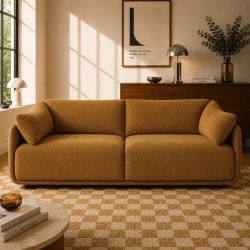 Canapé KURLY 3 places tissu chenille tramé ocre