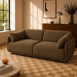 Canapé KURLY 3 places tissu chenille tramé taupe