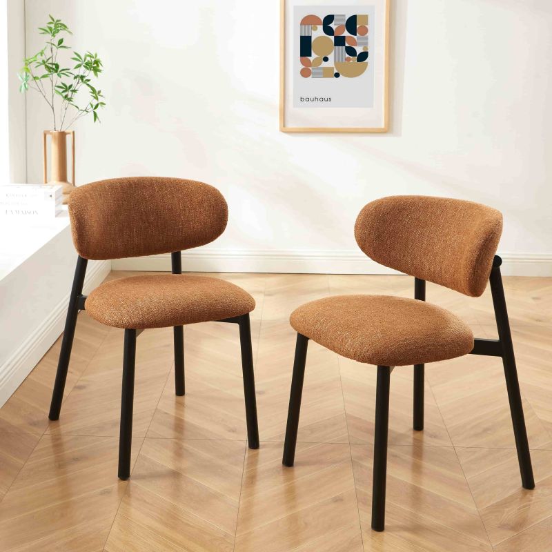 Lot de 4 chaises CIARA bouclette terracotta et pieds métal noir