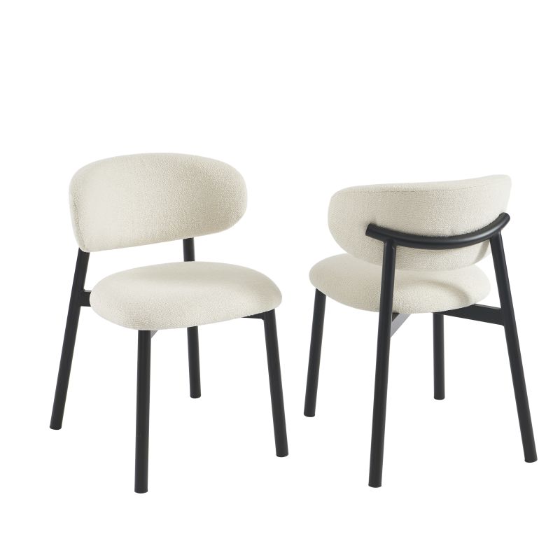 Lot de 4 chaises CIARA bouclette écrue et pieds métal noir