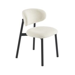 Lot de 4 chaises CIARA bouclette écrue et pieds métal noir