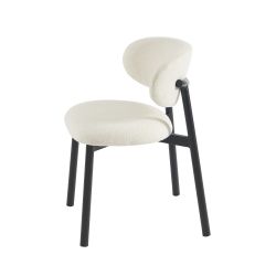 Lot de 4 chaises CIARA bouclette écrue et pieds métal noir