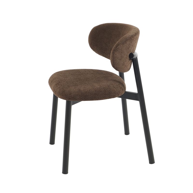 Lot de 4 chaises CIARA bouclette marron et pieds métal noir