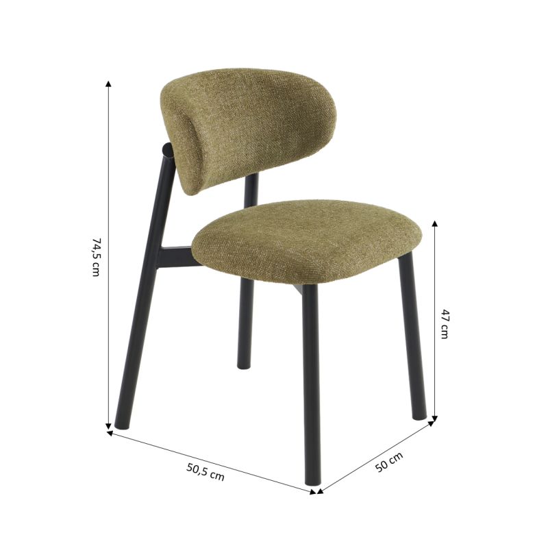 Lot de 4 chaises CIARA bouclette kaki et pieds métal noir