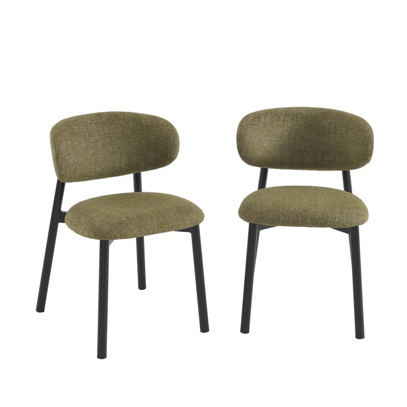 Lot de 4 chaises CIARA bouclette kaki et pieds métal noir