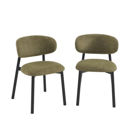 Lot de 4 chaises CIARA bouclette kaki et pieds métal noir