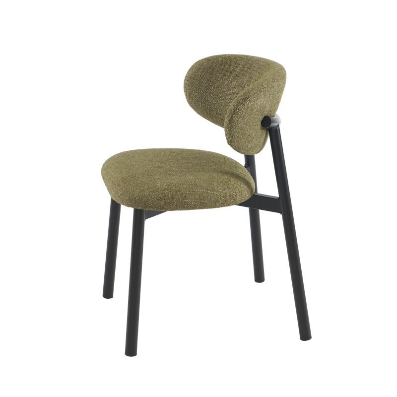 Lot de 4 chaises CIARA bouclette kaki et pieds métal noir