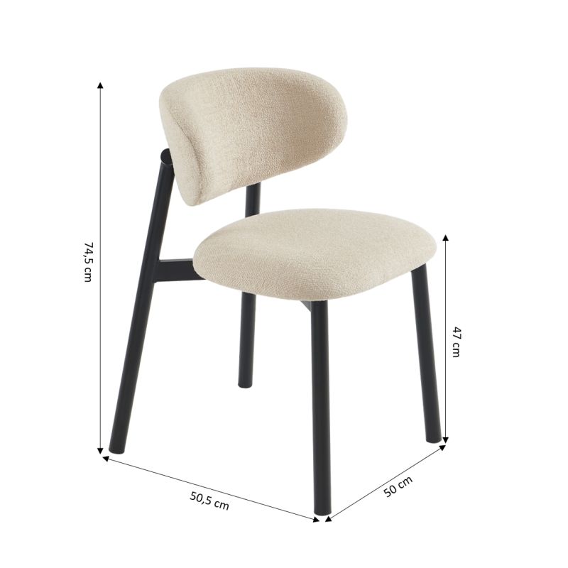 Lot de 4 chaises CIARA bouclette beige et pieds métal noir
