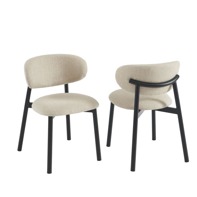 Lot de 6 chaises CIARA bouclette beige et pieds métal noir