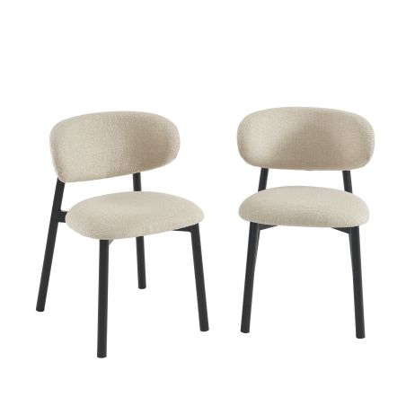 Lot de 6 chaises CIARA bouclette beige et pieds métal noir