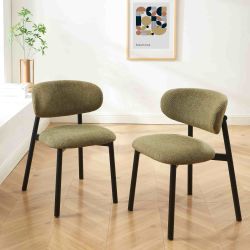 Lot de 6 chaises CIARA bouclette kaki et pieds métal noir