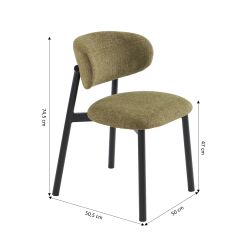 Lot de 6 chaises CIARA bouclette kaki et pieds métal noir