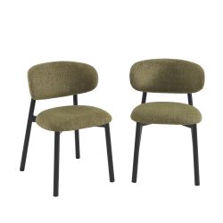 Lot de 6 chaises CIARA bouclette kaki et pieds métal noir