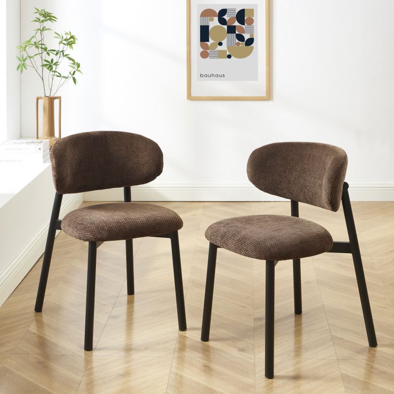 Lot de 6 chaises CIARA bouclette marron et pieds métal noir