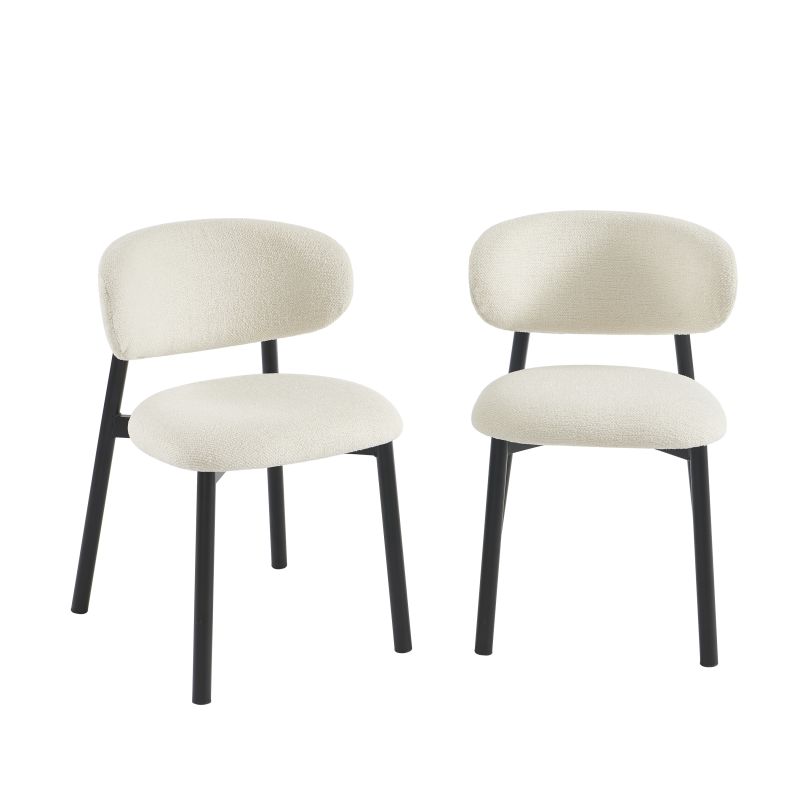 Lot de 6 chaises CIARA bouclette écrue et pieds métal noir