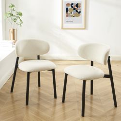 Lot de 6 chaises CIARA bouclette écrue et pieds métal noir