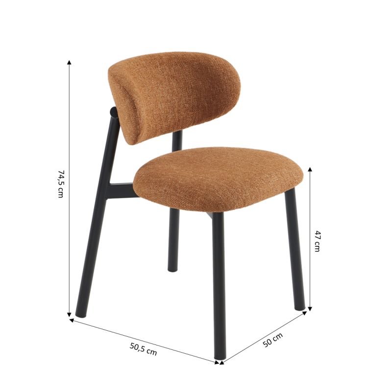 Lot de 6 chaises CIARA bouclette terracotta et pieds métal noir
