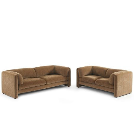 Ensemble canapés droits fixes 3+2 NIKKI velours texturé marron