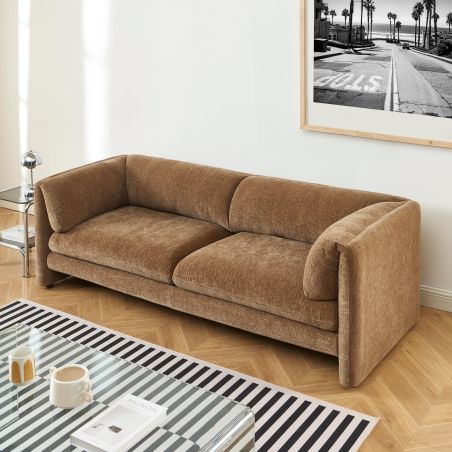 Ensemble canapés droits fixes 3+2 NIKKI velours texturé marron