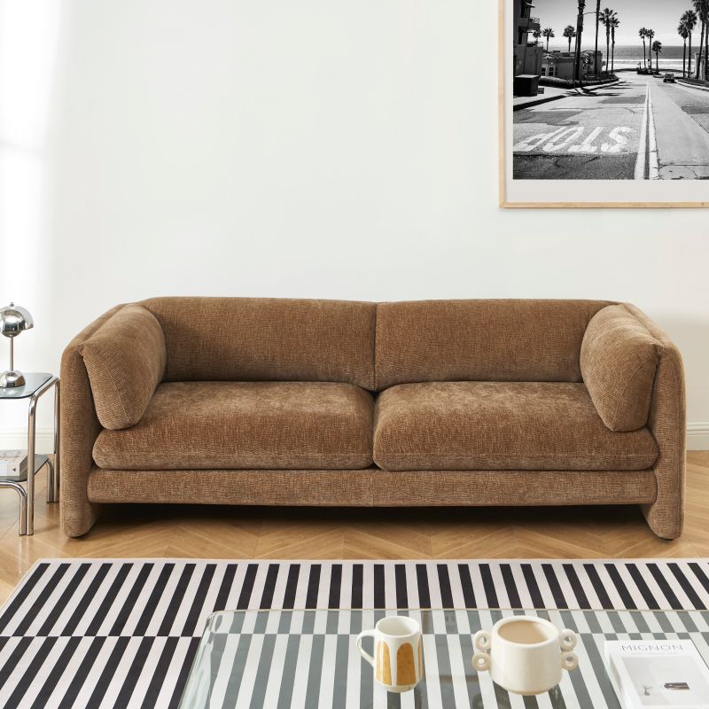 Ensemble canapés droits fixes 3+2 NIKKI velours texturé marron