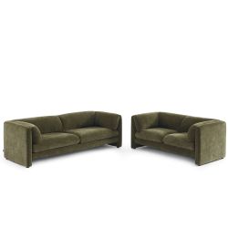 Ensemble canapés droits fixes 3+2 NIKKI velours texturé vert