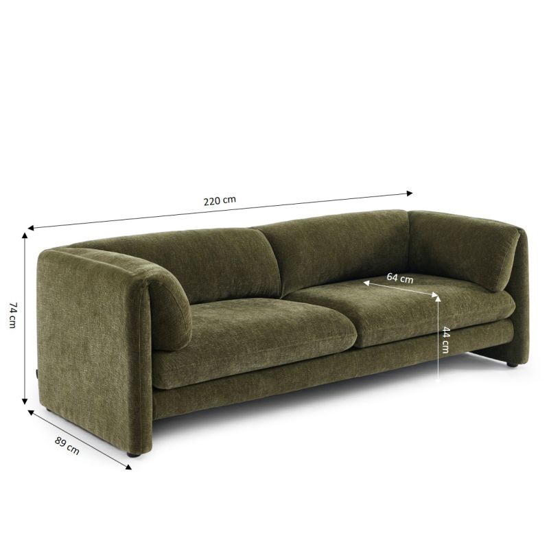 Ensemble canapés droits fixes 3+2 NIKKI velours texturé vert