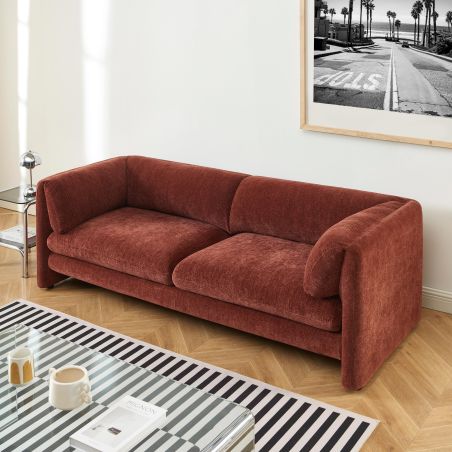 Ensemble canapés droits fixes 3+2 NIKKI velours texturé terracotta