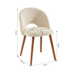 Lot de 6 chaises SIMONE tissu bouclette blanc cassé pieds bois teinté noyer