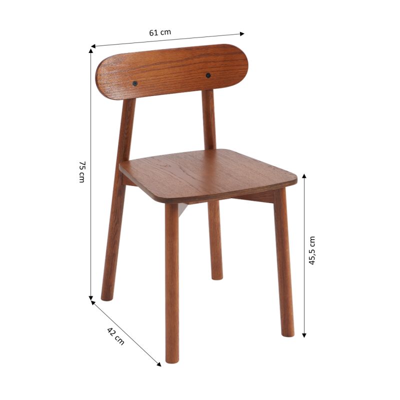Lot de 4 chaises CELESTE chêne massif couleur noyer et pieds en placage chêne