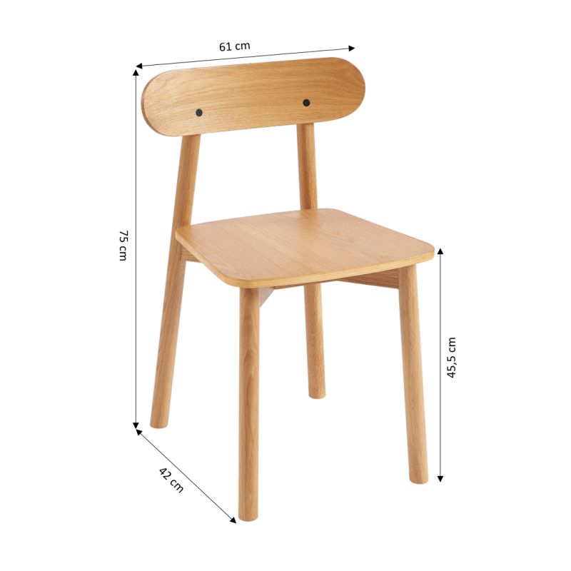 Lot de 4 chaises CELESTE chêne massif et pieds en placage chêne