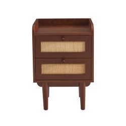 Ensemble tables de chevet + commode LEON placage couleur noyer et cannage