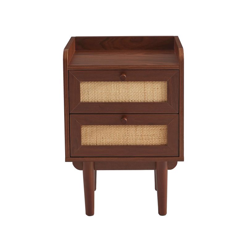 Ensemble tables de chevet + commode LEON placage couleur noyer et cannage