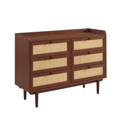 Ensemble tables de chevet + commode LEON placage couleur noyer et cannage
