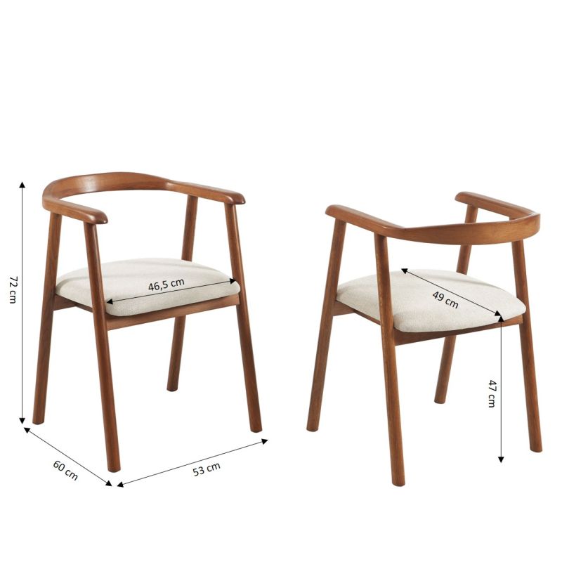 Lot de 4 chaises LORENZ chêne massif couleur noyer et tissu beige