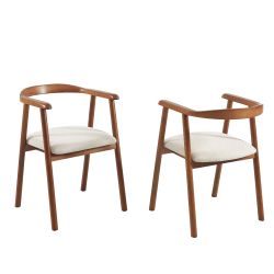 Lot de 4 chaises LORENZ chêne massif couleur noyer et tissu beige